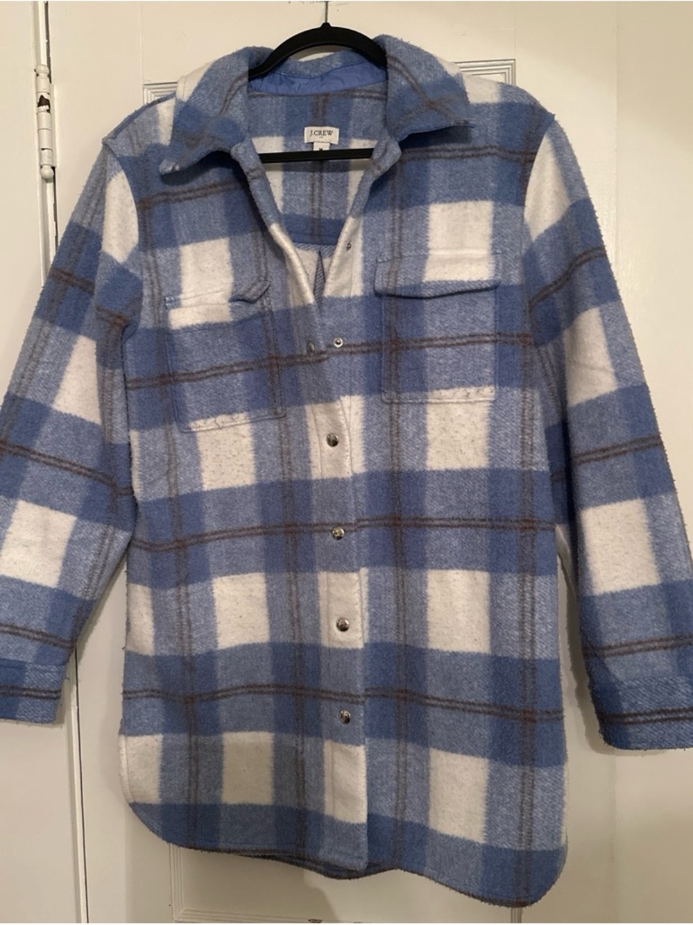 J. Crew Blue and White Plaid Utility Shacket